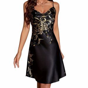 Elegant Black and Gold Women's Slip Dress